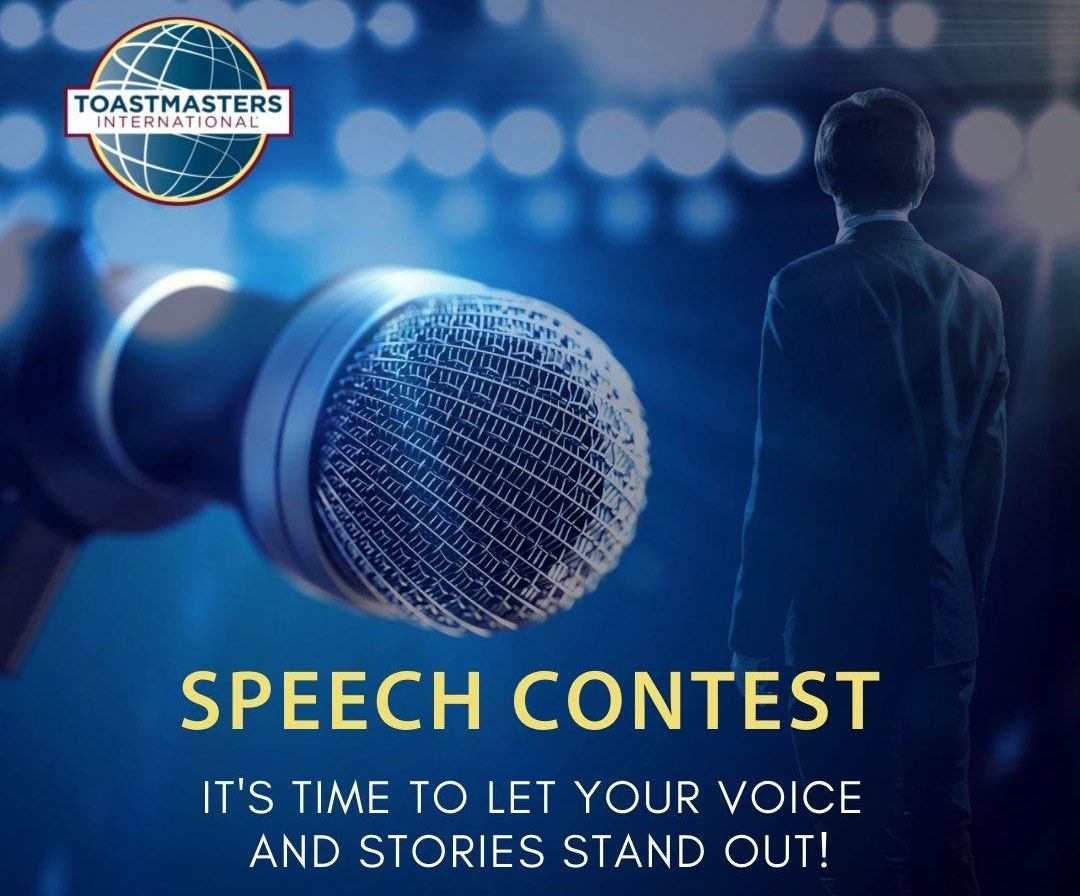 A microphone with the words 'speech contest time to let your voice and stories stand out' was announced for division competition.
